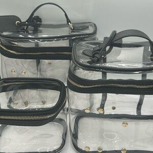 Set of 3 Luxe Travel edition Black and Gold Clear Cosmetic Bags
